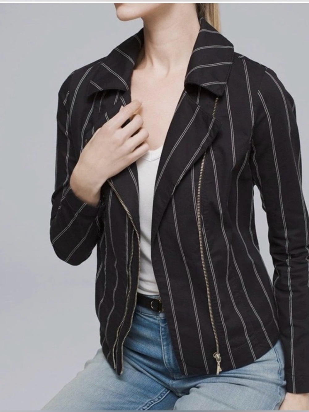 NWT White House Black Market Stripe Moto Jacket | Sz 8